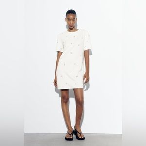 Zara - Faux Suede Jewel Dress White